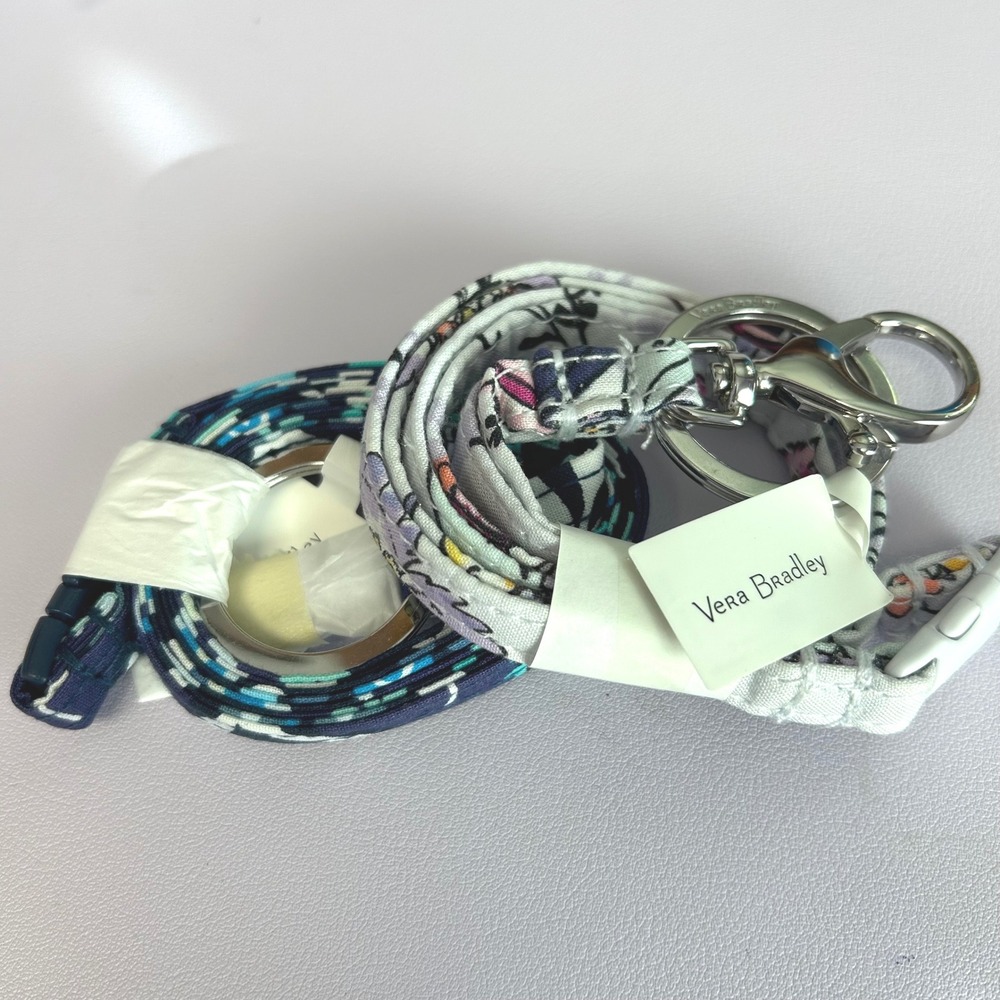 Vera Bradley Lanyards Set/2 Breakaway Floral Blue White ID Badge  Key Ring